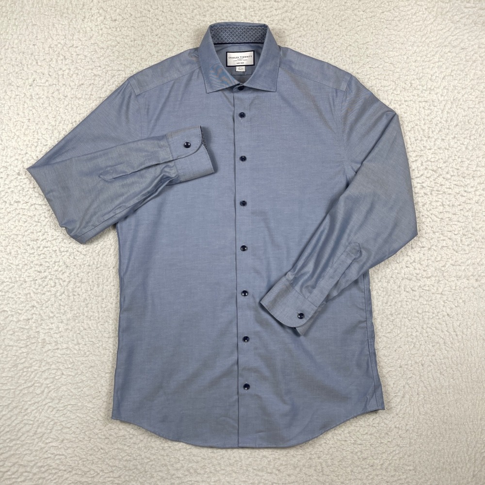 Charles Tyrwhitt Dress Shirt Mens 15.5 Blue Slim Fit Non Iron Business Office